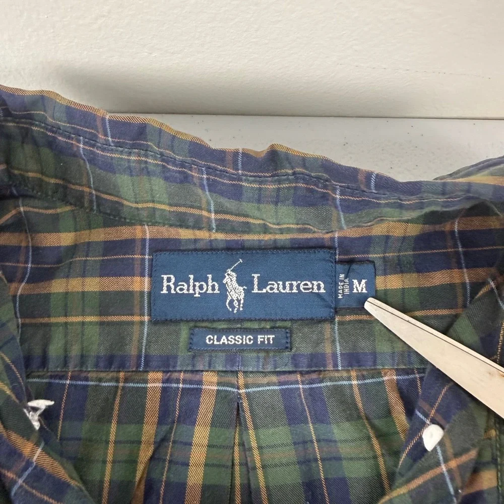 Polo Ralph Lauren Mens Classic Fit Plaid Button Down Shirt Green Navy Blue M
